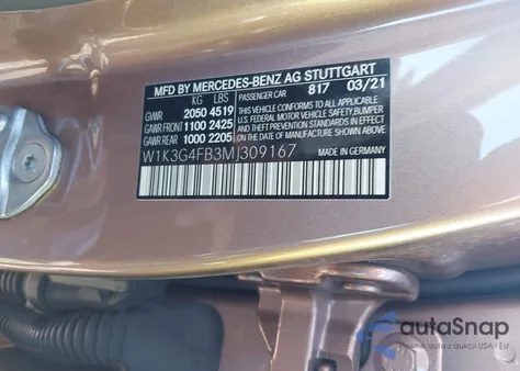 2021 Mercedes-Benz A 220 4Matic from USA, damaged, VIN W1K3G4FB3MJ309167